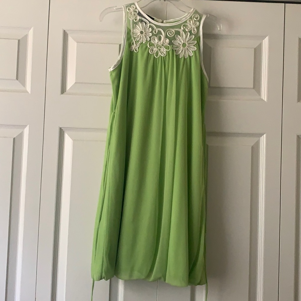 Lime green dress with white trimming. Size 16